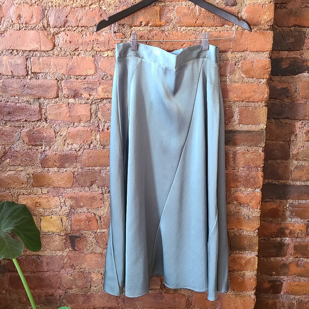 Satin Sage Midi Skirt